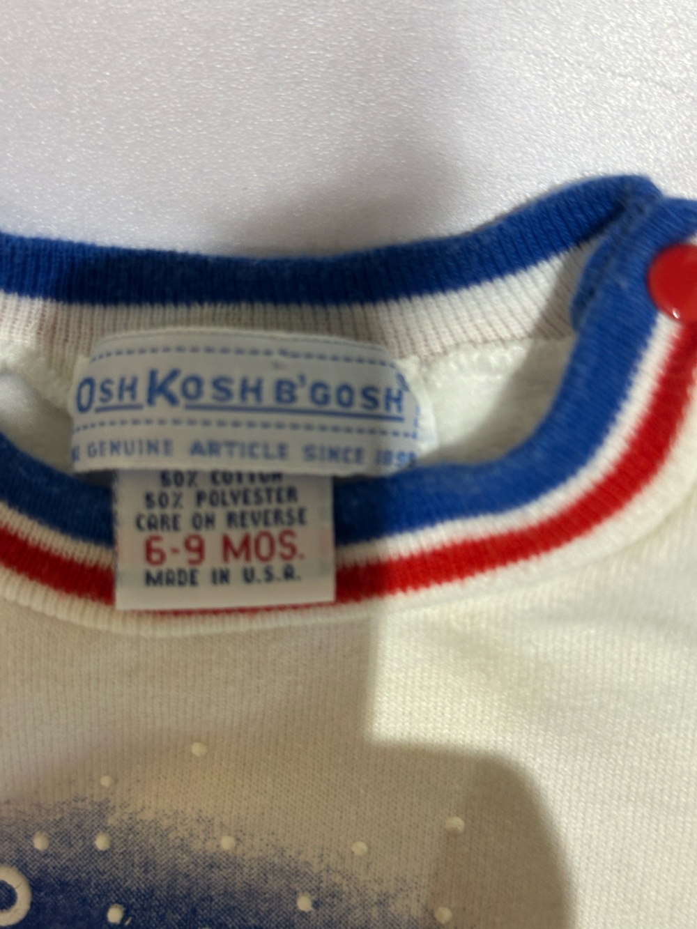 OshKosh B'gosh White Infant Tee with Red and Blue Trim - Picture 3 of 3